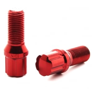 Boulons de roue conique RACING JB1 M12x1,5 L.27mm - Rouge - lot de 20 + 1 adaptateur - Japan Racing